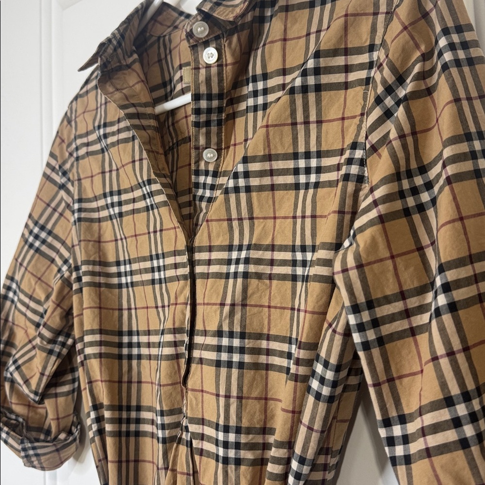 Burberry Shirt Dress NovaCheck Tan Black Plaid with Waist Tie Women’s US 6 EU 8 - Picture 5 of 12